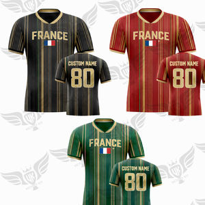 T-shirt de football OEM France pour homme, tricolore, avec nom et numéro personnalisés, manches courtes, maillot de supporter sportif - Product Image 2