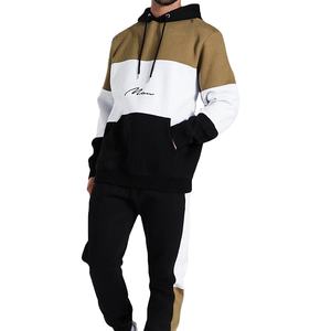 Conjunto de chándal con estampado informal de dos piezas de forro polar fino de algodón unisex con parche frontal para el invierno - Product Image 1