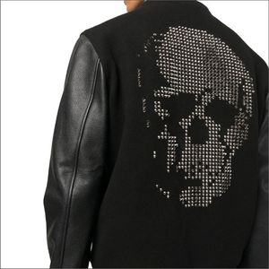 แจ็คเก็ตเบสบอลสำหรับผู้ชายประกอบด้วยแขนเสื้อหนังและเสื้อแจ็คเก็ตขนสัตว์สำหรับผู้ชาย - Product Image 2