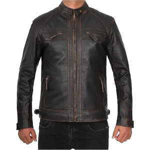 Veste de moto en cuir véritable marron, best-seller, effet vieilli, en cuir de vache véritable, manteau vintage, en cuir d'agneau véritable, veste classique pour homme - Product Image 5