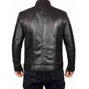 Veste de motard en cuir d'agneau pour homme, taille américaine, col montant en toile, respirante, coupe-vent, pour l'hiver - Product Image 6