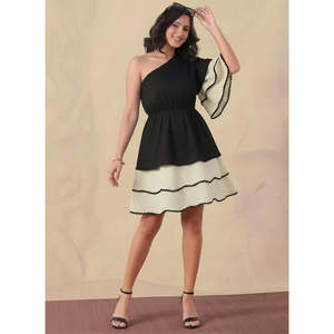 Vestido Mini Asimétrico de un Hombro para Mujer, Marca Deebaco, con Volantes en las Mangas, Dobladillo en Capas, Estilo Boho, Casual, para Fiestas de Verano - Product Image 1