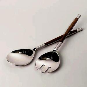 Stainless Steel Silver Polished <b>Salad</b> <b>Server</b> with Unique <b>Wood</b> Handle Tableware Set Royal Dining <b>Salad</b> <b>Server</b> Set - Product Image 1