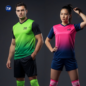 Maillots de football d'équipe avec logo personnalisé - 100% polyester, impression numérique, col en V, manches courtes, tissu extensible quadridirectionnel, respirant, devant/arrière - Product Image 5