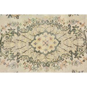 Tapis turc Vintage classique Beige bleu 3.8X7,1 pieds fait à la main en laine Patchwork couloir rectangulaire Design pour salon chambre Latex - Product Image 5