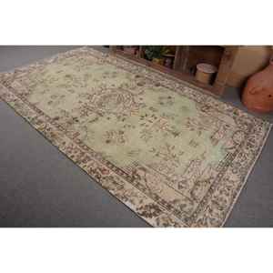 Tapis en laine turque vintage 5.5x9,6 pieds vert beige tissage plat motif patchwork pour les décorations de salon couloir utiliser du latex - Product Image 3