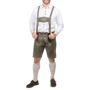 Pantalones Cortos de Cuero Alemán Auténtico de la Mejor Calidad para el Oktoberfest Bávaro 2025, Estilo Urbano, 2 Piezas, Verde Loden - Product Image 1
