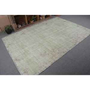 Tapis en laine turque vintage de 6x8 pieds, patchwork vert et beige, technique de tissage à plat pour décoration de salon, largeur de 4m - Product Image 5