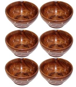 Lot de 6 bols en bois de Sesham de haute qualité, gravure florale marron naturel, éco-durable pour la cuisine et les repas. - Product Image 3