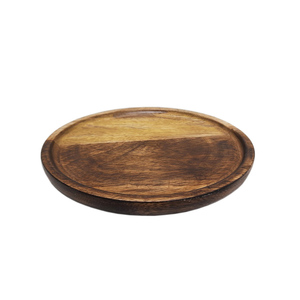 Lot de 3 assiettes rondes en bois de manguier couleur bois foncé de taille moyenne pour mariage et décoration de table - Product Image 5