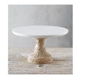 Soporte de pastel de 1 Nivel de madera de último diseño hecho a mano con base tallada a mano, servidor de pastel superior de mármol para uso en Mesa - Product Image 1