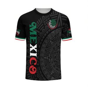 Maglia da Calcio Personalizzata del Messico con Design del Calendario Azteco Nero e Bandiera Tricolore - Product Image 2
