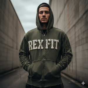 เสื้อฮู้ดซิปผู้ชาย Rexfit Sports พร้อมลายปักแบบดิสเทรส |   เสื้อสเวตเชิ้ตมีฮู้ดผ้าฟลีซพรีเมียม |   เสื้อผ้าสตรีทแวร์ประจำวัน ดีที่สุดสำหรับฤดูหนาว - Product Image 1