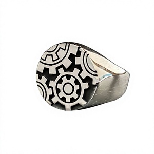 925 Sterling Silver Handmade Steampunk <b>for</b> Gear <b>Ring</b> <b>Mens</b> Fashion <b>Ring</b> with Mechanical Symbol and Geometry Engineers <b>Ring</b> - Product Image 1
