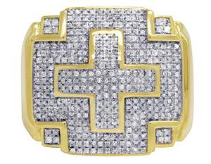 Plata de ley chapado en oro amarillo corte redondo Moissanite diamante Cruz Hip Hop Iced Out Diamond Party Wear anillo para hombres - Product Image 2