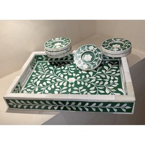 Plateau de service en incrustation de nacre unique en gros avec ensemble de Mubkhara pour restaurant et hôtel exporté d'Inde - Product Image 3