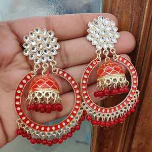 ต่างหู Kundan Hoop Jhumki สำหรับผู้หญิงอินเดียแบบดั้งเดิมล่าสุดต่างหูดีไซน์ลำลองและงานปาร์ตี้ - Product Image 3