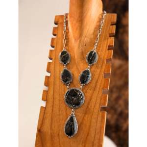 Collier ras-de-cou J Piasso Jr Black Jack en turquoise et argent sterling, motif goutte d'eau - Product Image 2