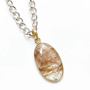 Pendentif en pierre précieuse à facettes en rutile doré naturel plaqué or 925 collier en argent Sterling fait à la main cadeau pour la mère de l'Inde vente - Product Image 1