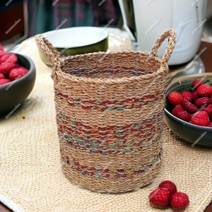 New Fashion Handmade Woven Seagrass Storage <b>Basket</b> Indoor With Handles Woven Dirty Clothe Toy Sundries Collection <b>Basket</b> - Product Image 1