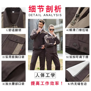 Ropa de Trabajo de Algodón Bicolor para Hombre y Mujer, Trajes de Soldadura Transpirables para Fábrica, Taller y Reparación Mecánica - Product Image 3