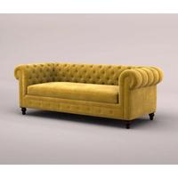 Sofá de 3 Plazas de Terciopelo Amarillo Mostaza de Alta Calidad y Estilo Moderno Simple para Hogares, Hoteles, Restaurantes y Villas