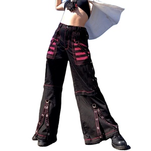 Pantalones de pierna ancha estilo Y2K con cadena personalizada para mujer, pantalones oscuros académicos de tiro bajo de gran tamaño, pantalones de calle - Product Image 4