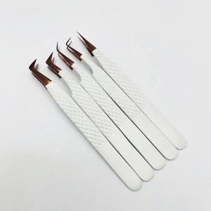 Outils professionnels d'extension de cils revêtement de couleur blanche pointe d'or pince à épiler en Fiber d'acier durable pince à cils écologique - Product Image 2
