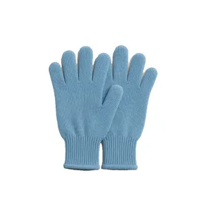 Classic Light Blue <b>Knitted</b> Cotton <b>Gloves</b> with Ribbed Cuffs - Product Image 1