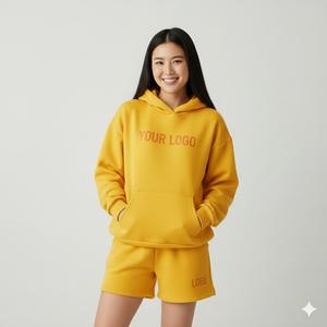 Conjunto Deportivo de 2 Piezas de Hip Hop para Mujer, Sudadera con Capucha y Logotipo Personalizado, Tops Largos de Felpa, Patrón Sólido, Colección de Invierno 100% - Product Image 2