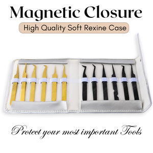 12-slot lash tweezer case with magnetic flap PU leather eyebrow Tweezer storage Magnetic <b>eyelash</b> tweezer case for lash artists - Product Image 3