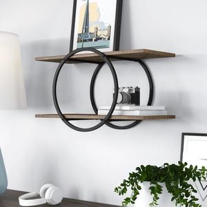 Étagère murale moderne à cadre rond avec double planche de bois Solution de rangement élégante pour la décoration du salon, de la chambre et du bureau - Product Image 2