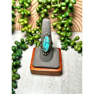 Navajo-Made Highgrade Kingman Turquoise Sterling <b>Silver</b> <b>Statement</b> <b>Ring</b> Size 9.5 Boho Style Everyday Wear Vermeil Platinum Metal - Product Image 1