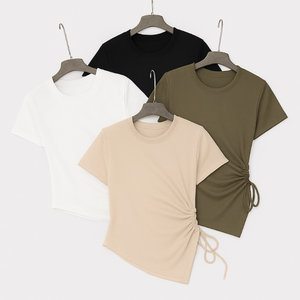 Gran oferta, camiseta con dobladillo puntiagudo para mujer, cintura con cordón, secado rápido, transpirable, cómoda, informal, moda, fábrica de Vietnam, venta al por mayor - Product Image 5