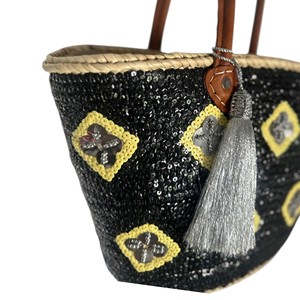 Sac fourre-tout bohème marocain en paille fait main avec motif bonbons, poignées en cuir véritable, dessus ouvert, doublure en coton, pour femme, idéal pour l'été et la plage - Product Image 2