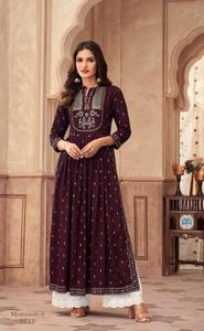 Kurti indien long et évasé Naira pour femmes, prêt à porter, vêtements décontractés indiens, robes entièrement cousues, ensemble Kurti Plazo - Product Image 4