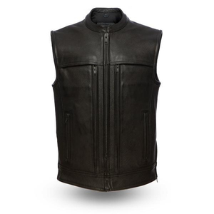 Professional Biker Waistcoat All Season High Quality <b>Black</b> Color Sleeveless Chopper Rider Jacket <b>Real</b> Leather Canvas Fabric - Product Image 4