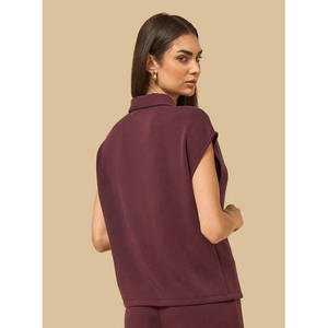 Women's Jersey Knitted for <b>Top</b> with Button Detail Short Sleeve Casual Collared Shirt Regular Fit 220g OEM Private Label - Product Image 3
