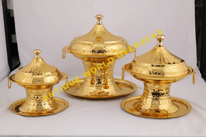 Luxury Silver Etched Handmade Durable Pedestal Hot Pot Set <b>Tray</b> Insulated <b>Food</b> <b>Warmer</b> Stainless Steel Interior Premium Buffet - Product Image 3