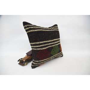 Multicolor Wool Kilim <b>18x18</b> Inch Decorative Accent Pillow Woven with Vintage Fluffy Leaves Pattern 16x16 Accent Cushion - Product Image 2