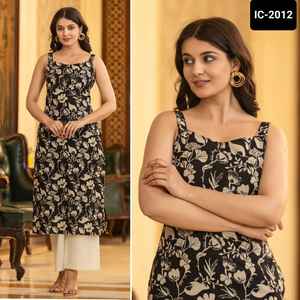 Kurtis fantaisie indiens sans manches pour un usage décontracté et quotidien Collections fantaisie longues Kurtis avec grande taille disponible pour les femmes - Product Image 3