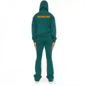 Sudadera con capucha Vintage personalizada, pantalones acampanados con cremallera, conjunto de 2 piezas, chándal bordado, chándales de lavado ácido desteñidos por el sol para hombre - Product Image 3