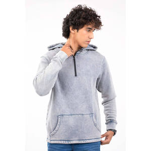 Sudaderas con capucha para hombre hechas a medida 100% algodón 450 GSM color azul cielo con lavado ácido manga larga media cremallera con bolsillo OEM - Product Image 6
