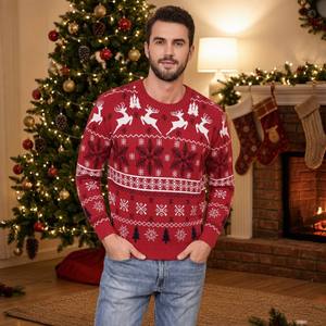 <span class=keywords><strong>Pull</strong></span> à manches longues pour homme FNJIA, imprimé flocons <span class=keywords><strong>de</strong></span> neige et rennes, pour Noël, automne-hiver, rouge, style « Ugly Xmas Sweater » - Product Image 4