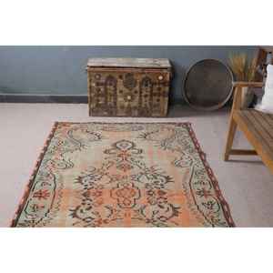 Alfombra Vintage de 4.4x8.1 pies, Alfombra, Alfombra Floral Naranja de Lana - Product Image 4