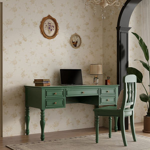 Green Solid Wood Rectangular Executive <b>Computer</b> <b>Desk</b> with 5 Drawers for <b>Office</b> <b>Home</b> Study - Product Image 2