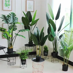 Custom Greenery Decor Tropical Faux Traveller Banana Leaves Bonsai Fake Artificial Plant Tree