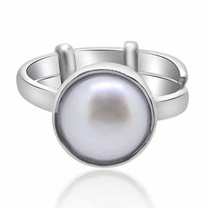 NOVAMART Fine Natural IIGS Certified 4.25 Ratti 12.25 <b>Silver</b> <b>Ring</b> with Moti (Pearl) Astrological Gemstone <b>Adjustable</b> Pearl Whole - Product Image 2