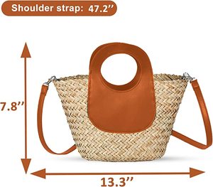 Sac fourre-tout en paille pour femmes grande capacité Shopping fourre-tout bohème sac à bandoulière voyage sac de plage avec doublure OEM - Product Image 2