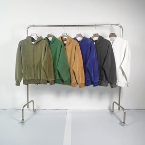 Venta al por mayor 360 gramos de peso pesado de algodón de lana cremallera Sudadera con capucha personalizada Vintage lavado sudaderas con capucha de los hombres - Product Image 1